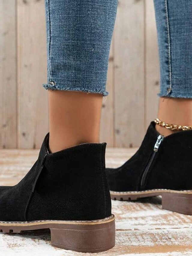 Casual Flat Faux Suede Side Zipper Ankle Boots - Image 9