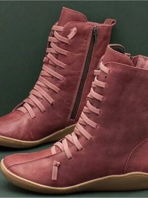 Casual Flat Lace-Up Faux Leather Mid-Calf Boots - Image 3