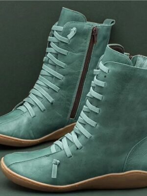 Casual Flat Lace-Up Faux Leather Mid-Calf Boots - Image 5