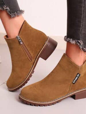 Casual Green Faux Suede Ankle Boots with Chunky Heel - Image 11