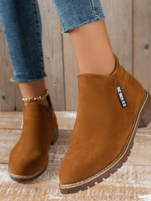 Casual Green Faux Suede Ankle Boots with Chunky Heel - Image 12
