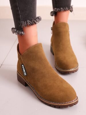 Casual Green Faux Suede Ankle Boots with Chunky Heel - Image 13