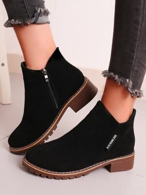 Casual Green Faux Suede Ankle Boots with Chunky Heel - Image 6
