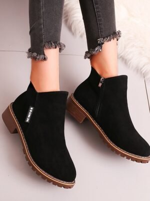 Casual Green Faux Suede Ankle Boots with Chunky Heel - Image 8