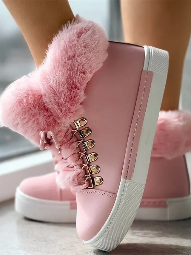 Casual High-Top Pink Faux Fur Lined Winter Sneakers - Image 1