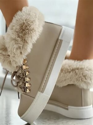 Casual High-Top Pink Faux Fur Lined Winter Sneakers - Image 11