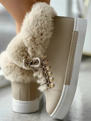 Casual High-Top Pink Faux Fur Lined Winter Sneakers - Image 12