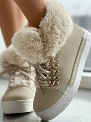 Casual High-Top Pink Faux Fur Lined Winter Sneakers - Image 13