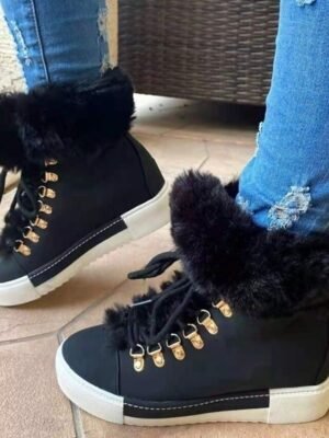 Casual High-Top Pink Faux Fur Lined Winter Sneakers - Image 15