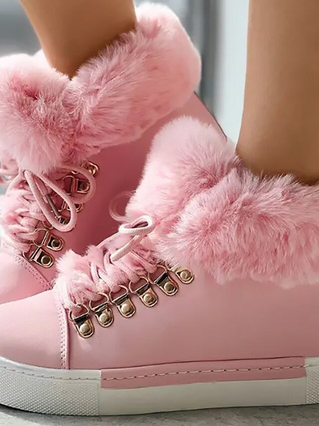 Casual High-Top Pink Faux Fur Lined Winter Sneakers - Image 3