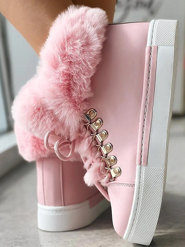 Casual High-Top Pink Faux Fur Lined Winter Sneakers - Image 4