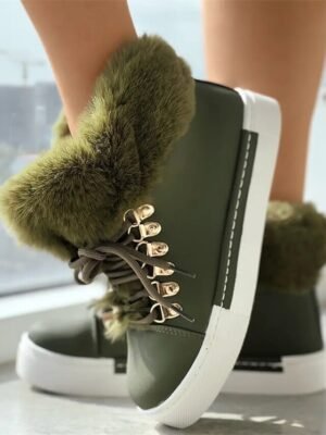 Casual High-Top Pink Faux Fur Lined Winter Sneakers - Image 6