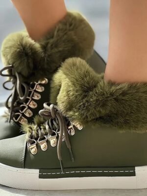 Casual High-Top Pink Faux Fur Lined Winter Sneakers - Image 7