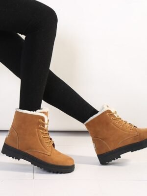 Casual Lace-Up Faux Fur Lined Ankle Suede Winter Boots - Image 10
