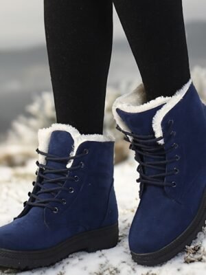 Casual Lace-Up Faux Fur Lined Ankle Suede Winter Boots - Image 4