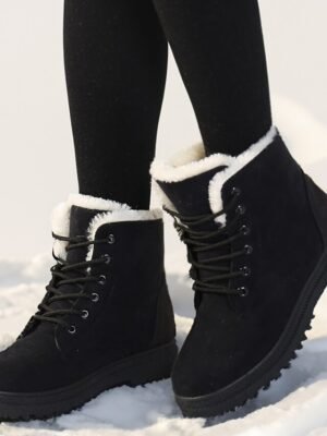 Casual Lace-Up Faux Fur Lined Ankle Suede Winter Boots - Image 7