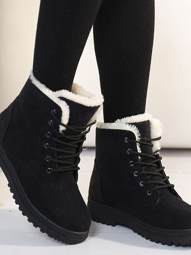 Casual Lace-Up Faux Fur Lined Ankle Suede Winter Boots - Image 8