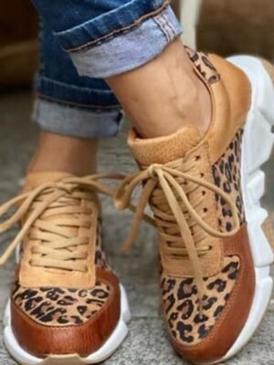 Casual Lace-Up Leopard Print Chunky Sole Sneakers - Image 1