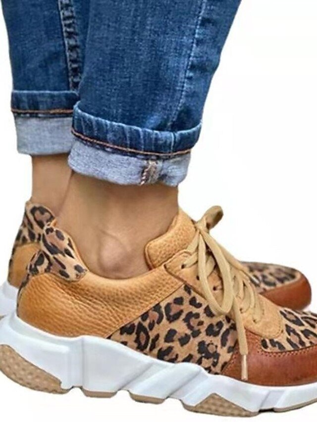 Casual Lace-Up Leopard Print Chunky Sole Sneakers - Image 2