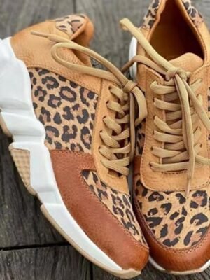 Casual Lace-Up Leopard Print Chunky Sole Sneakers - Image 4