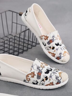 Casual Lightweight Cat Print Slip-On Flat Loafers - Image 2
