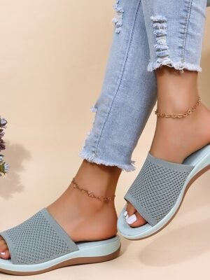 Casual Lightweight Knitted Slip-On Wedge Sandals - Image 1