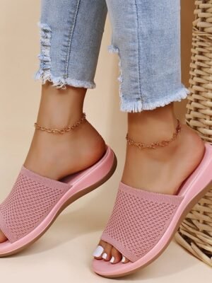 Casual Lightweight Knitted Slip-On Wedge Sandals - Image 10
