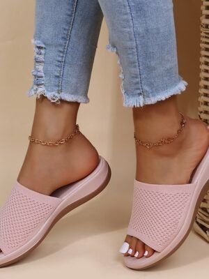 Casual Lightweight Knitted Slip-On Wedge Sandals - Image 4