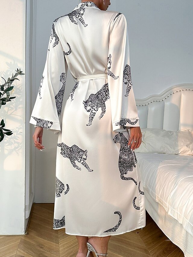 Casual Loose Animal V Neck Front Close Long Robe - Image 2