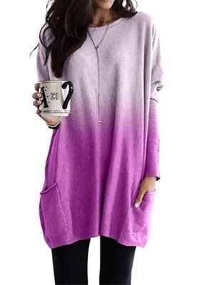 Casual Loose Gradient Crew Neck Long Sleeve Tunic Top - Image 5