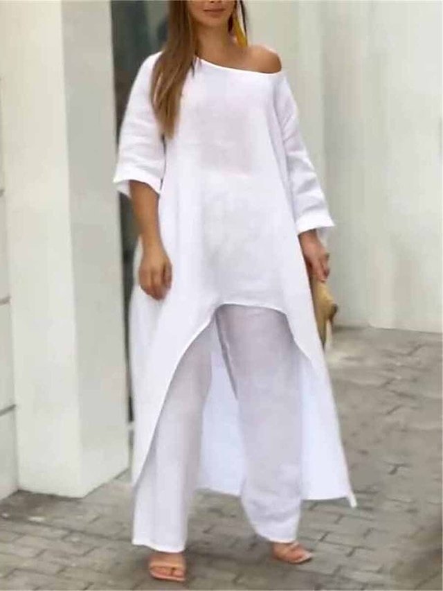 Casual Loose Pure Colour Crew Neck Long Sleeve Pant Set - Image 2