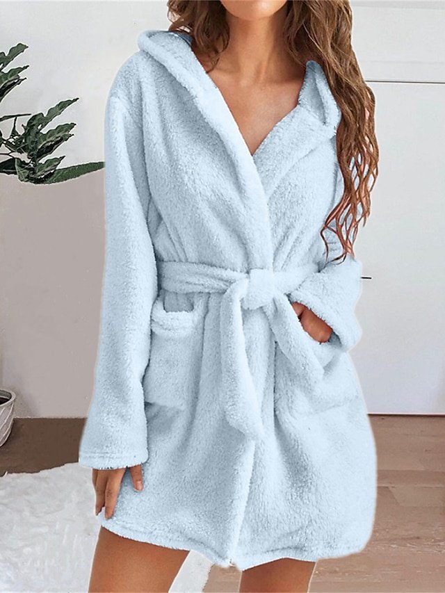 Casual Loose Pure Colour Hoodie Long Sleeve Warm Robe - Image 1