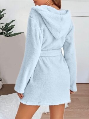 Casual Loose Pure Colour Hoodie Long Sleeve Warm Robe - Image 2