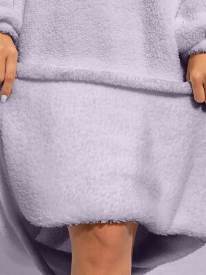 Casual Loose Pure Colour Hoodie Long Sleeve Midi Nightshirt - Image 5