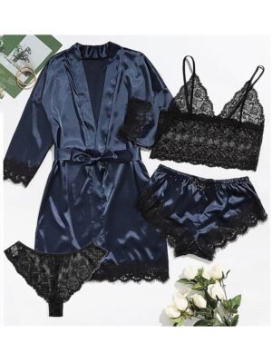 Casual Loose Pure Colour V Wire Long Sleeve Shorts Pajama Set - Image 4