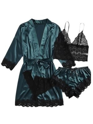 Casual Loose Pure Colour V Wire Long Sleeve Shorts Pajama Set - Image 5