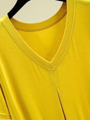 Casual Loose Pure Colour V Wire Short Sleeve Nightgown - Image 10