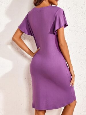 Casual Loose Pure V Wire Short Sleeve Midi Nightgown - Image 7