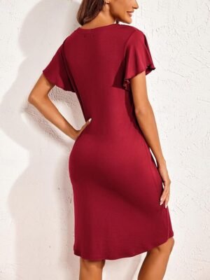 Casual Loose Pure V Wire Short Sleeve Midi Nightgown - Image 9