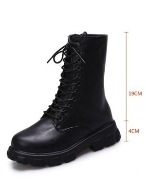 Casual Mid-Calf Lace-Up White Chunky Lug Sole Combat Boots - Image 6
