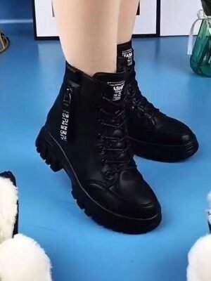 Casual Minimalism Solid Colour Round Toe Fleece Lined Ankle Boots - Image 3