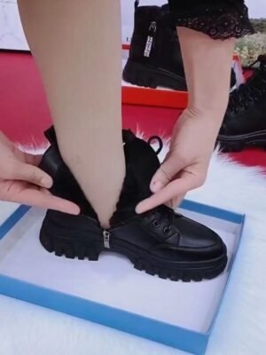 Casual Minimalism Solid Colour Round Toe Fleece Lined Ankle Boots - Image 4