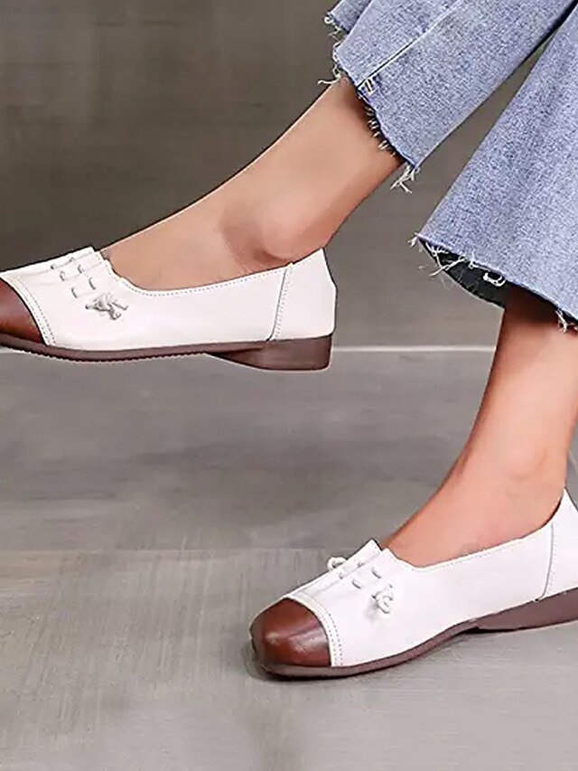 Casual Minimalist Colour Block Lace-up Flat Heel Square Toe Loafers - Image 1