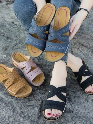 Casual Open-Toe Cushioned Sole Cut-Out Slide Sandals - Image 9