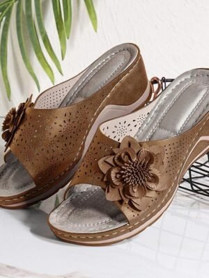 Casual Open-Toe Floral Slip-On Wedge Sandals - Image 8