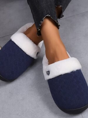 Casual Pink Knit Fleece-Lined Non-Slip Sole Slippers - Image 19