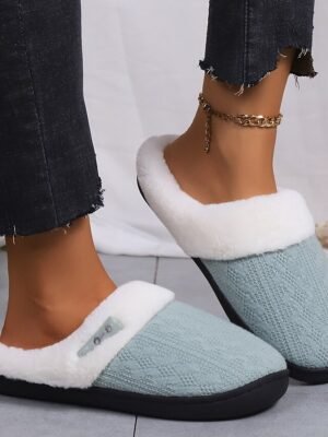 Casual Pink Knit Fleece-Lined Non-Slip Sole Slippers - Image 23