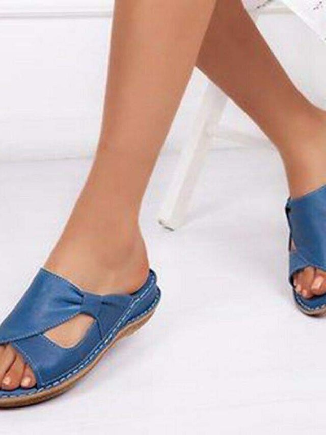 Casual Pink Open-Toe Bow Slip-On Flats - Image 3