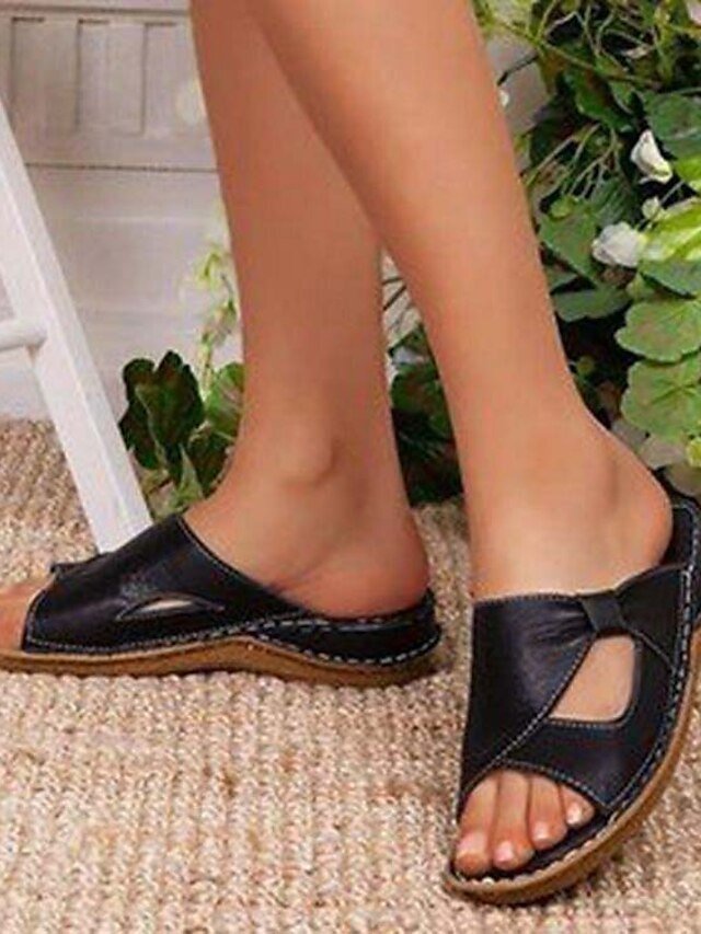 Casual Pink Open-Toe Bow Slip-On Flats - Image 4