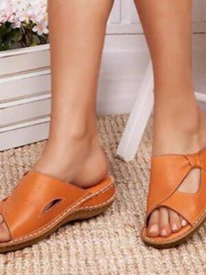 Casual Pink Open-Toe Bow Slip-On Flats - Image 5
